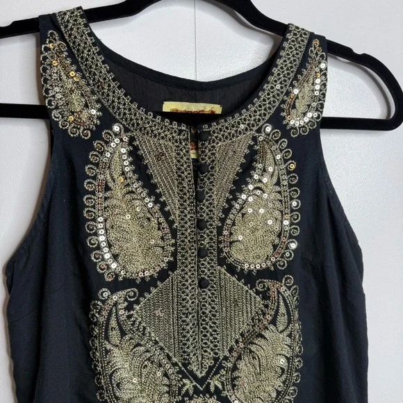 Free People Black Dress with Gold Embroidery and sequins size 2 - Picture 3 of 14